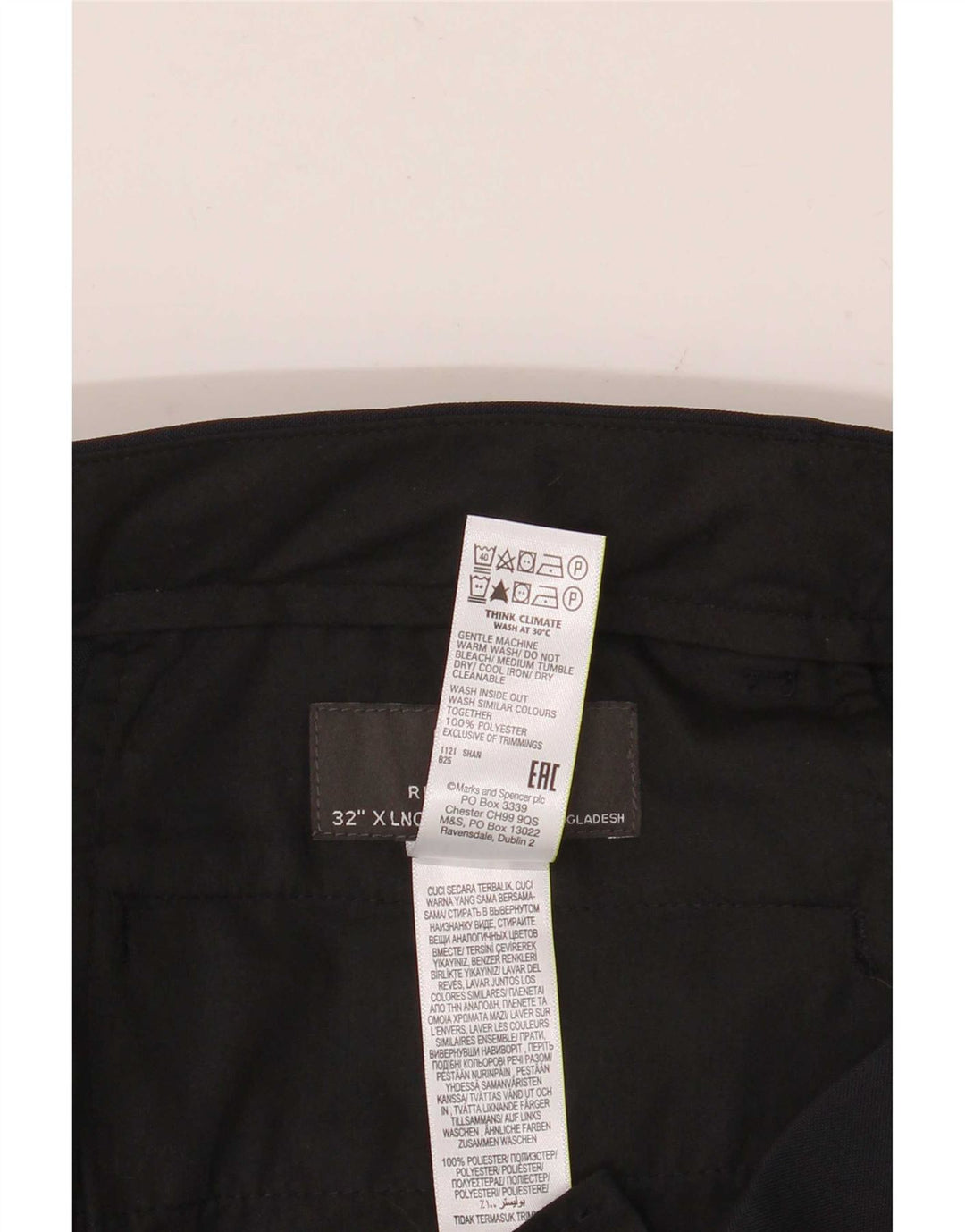 Marks & Spencer Pantalón chino de corte regular para hombre W32 L35 Poliéster azul marino