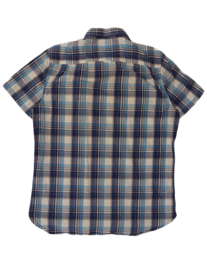 SUPERDRY Camisa Manga Corta Hombre XL Azul Cuadros Algodón
