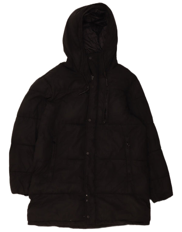 Zara Hombre Abrigo Acolchado Con Capucha UK 40 Large Negro