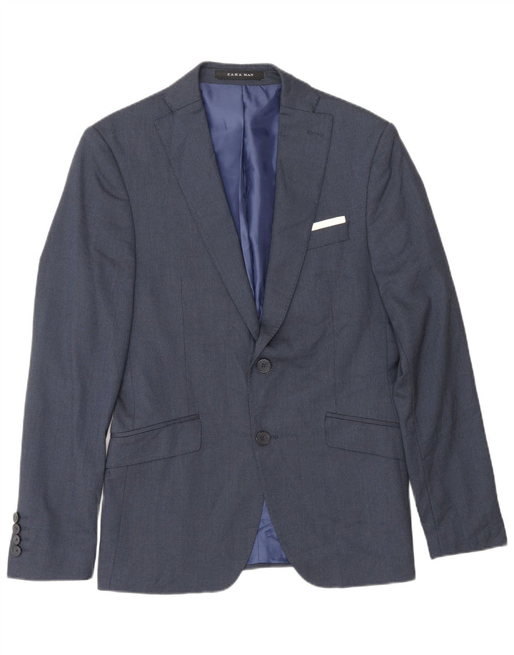 Zara Chaqueta tipo blazer de 2 botones para hombre EU 46 Small Viscosa azul marino