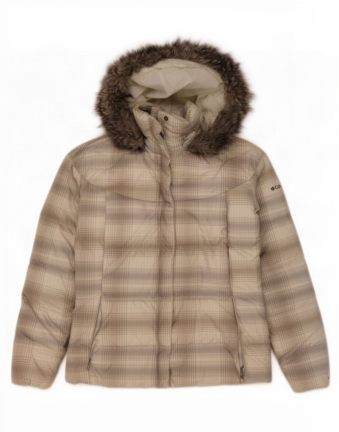 Columbia Chaqueta acolchada con capucha para mujer ES 40 XL Poliéster a cuadros gris