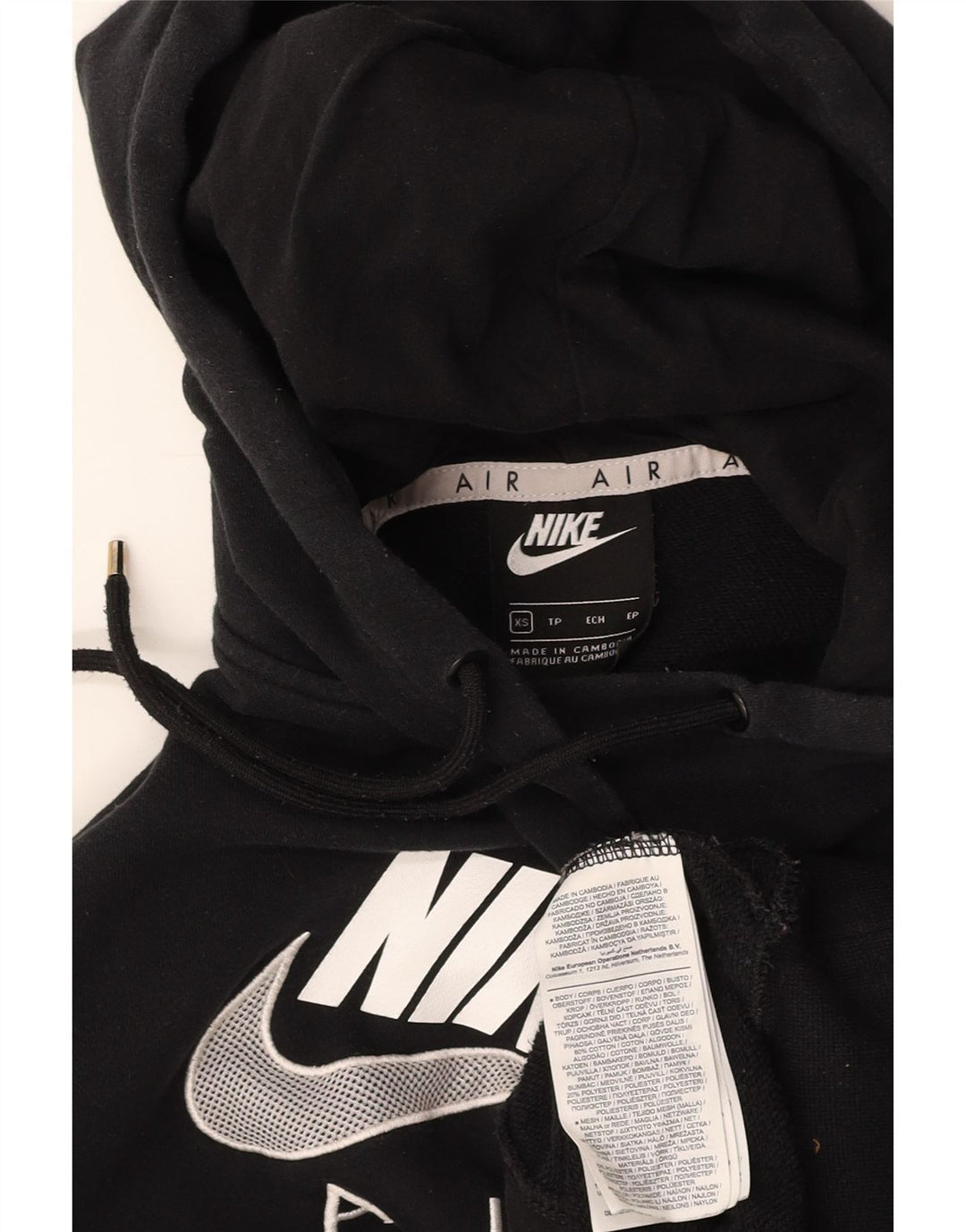 NIKE Mujer Air Oversize Graphic Sudadera con Capucha Jersey UK 6 XS Algodón Negro