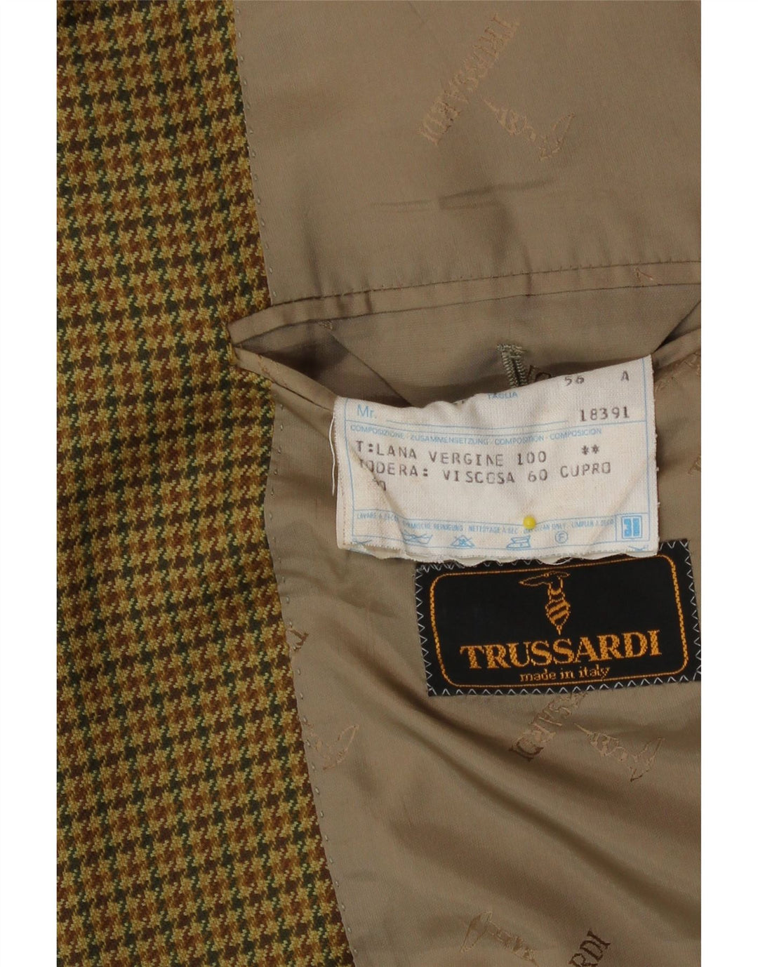 Trussardi Chaqueta tipo blazer de 2 botones para hombre IT 56 3XL Beige Pata de gallo