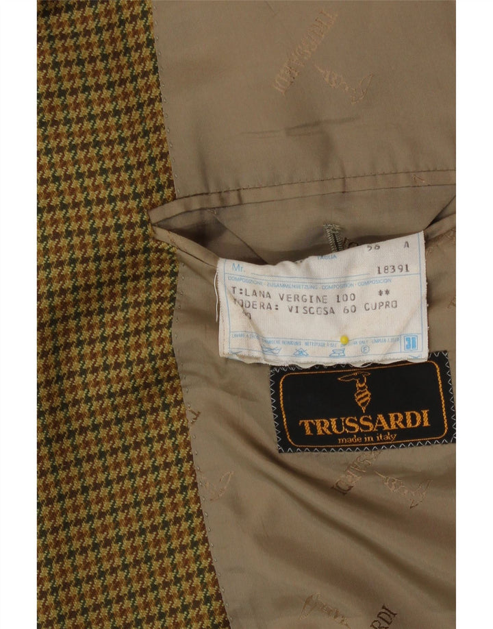 Trussardi Chaqueta tipo blazer de 2 botones para hombre IT 56 3XL Beige Pata de gallo