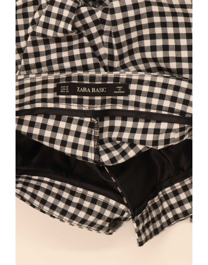 Zara Mujer Pantalones Cortos Slim Medium W28 L26 Algodón Vichy Negro