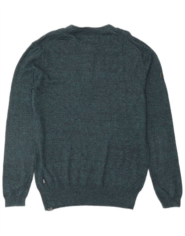 SUPERDRY Jersey de cuello redondo para hombre de algodón moteado azul pequeño