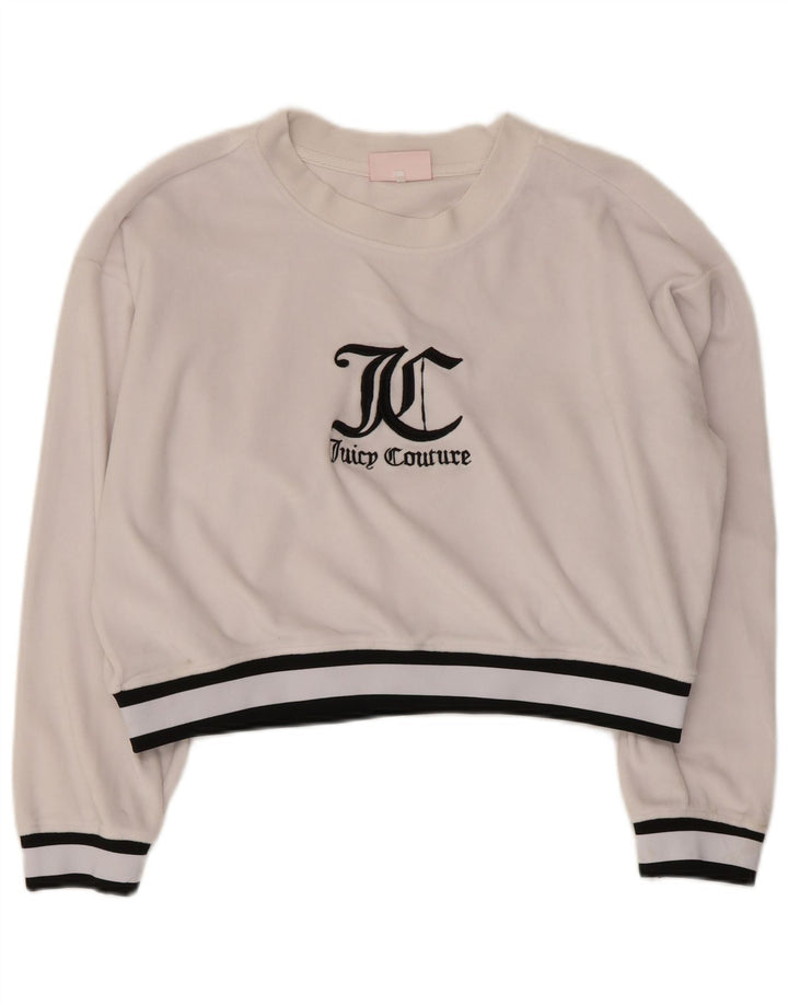 JUICY COUTURE Sudadera con gráfico corto para mujer, jersey, talla 40, talla grande, color blanco