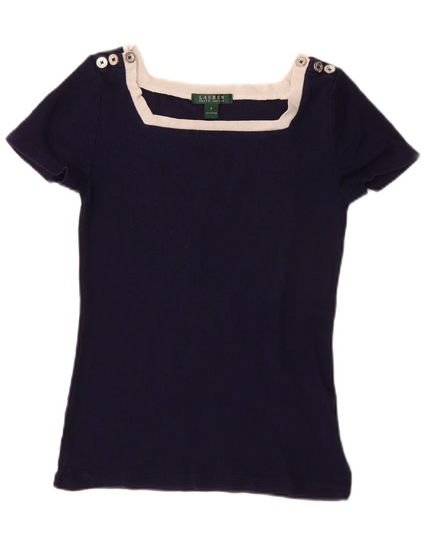 Ralph Lauren Camiseta para Mujer Top UK 10 Small Azul Marino Colorblock Algodón