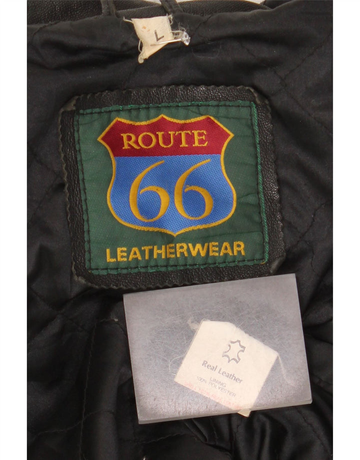 Route 66 Chaqueta de cuero para hombre UK 40 Grande Cuero negro