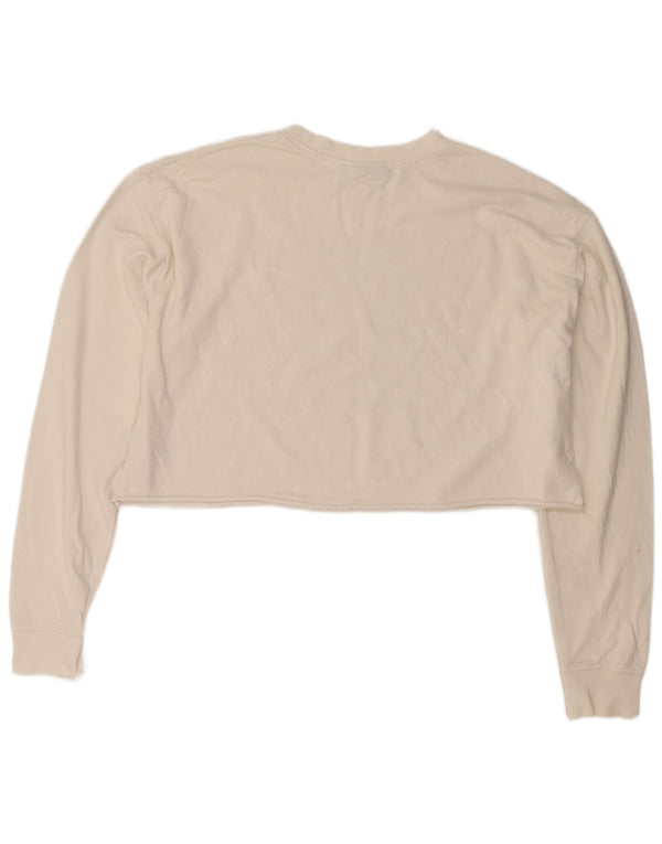 Topshop Mujer Crop Oversize Sudadera Jumper Reino Unido 10 Pequeño Algodón Blanco