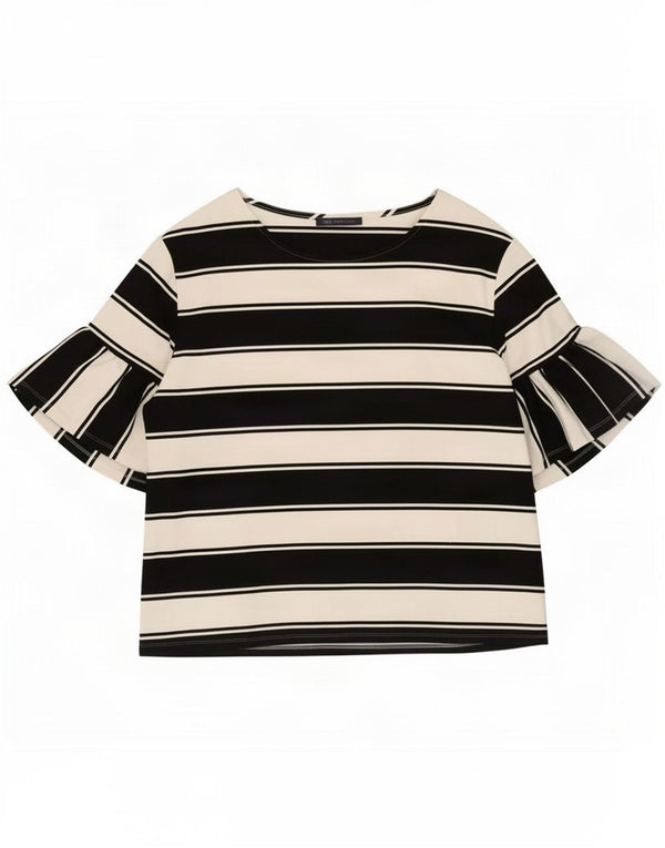 Marks & Spencer Blusa de Manga 3/4 para Mujer UK 40 XL Algodón a Rayas Negro