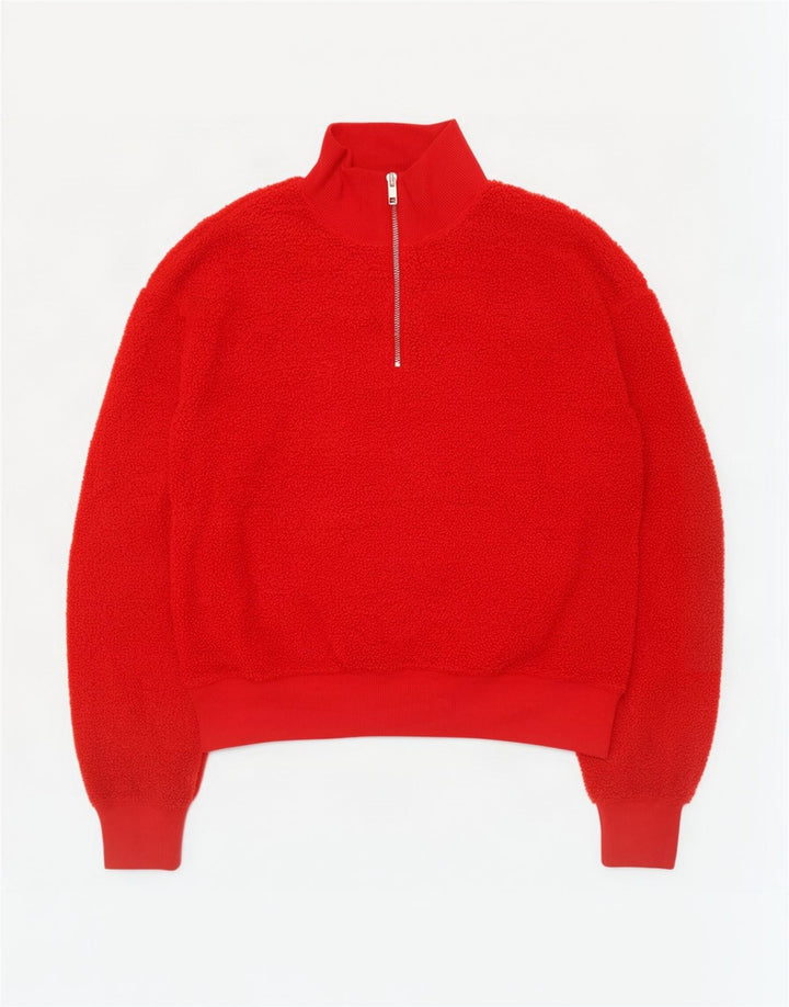 Topshop Jersey de forro polar con cuello y cremallera extragrande para mujer UK 10 Small Poliéster rojo