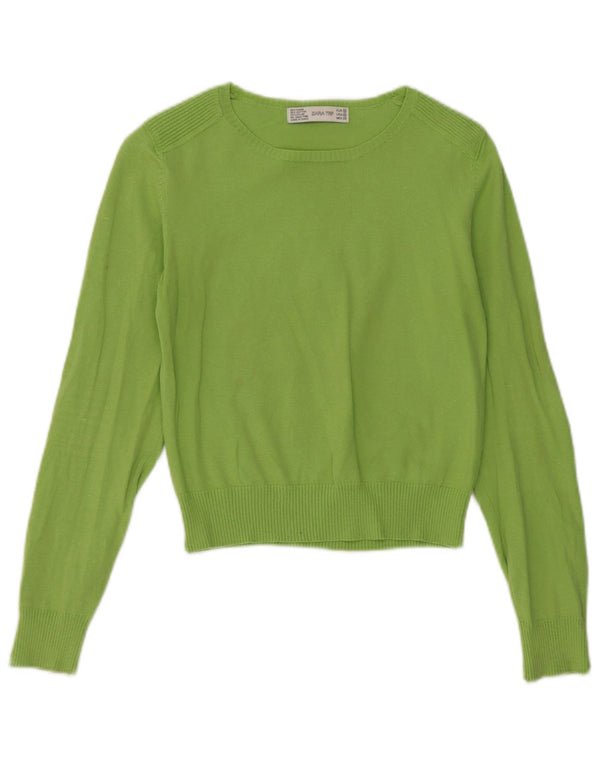 Zara Mujer Crop Boat Neck Jumper Sweater UK 12 Medium Green Ramie