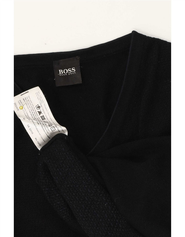 HUGO BOSS Hombre | Jersey con cuello en V de lana virgen negro mediano
