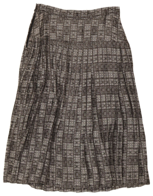Vintage mujer plisada A-Line falda IT 44 Medio W28 Acetato geométrico gris