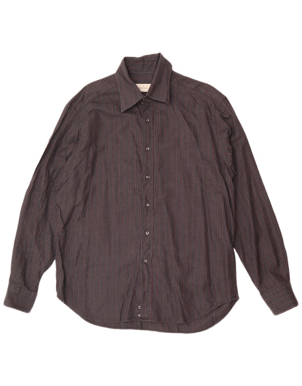 Camisa Trussardi Hombre Talla 44 17 1/2 XL Azul Marino Rayas Clásica