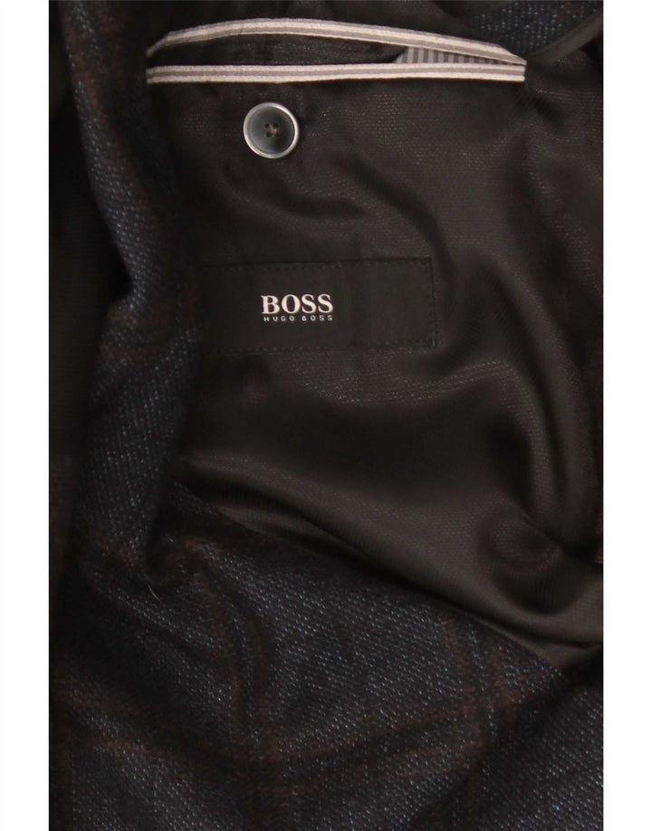 Hugo Boss Chaqueta tipo blazer de 2 botones para hombre EU 56 3XL Lana a cuadros azul marino
