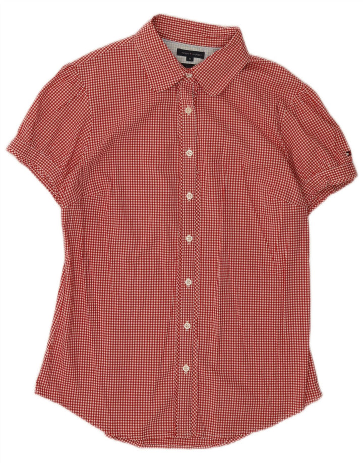Tommy Hilfiger Camisa de manga corta para mujer US 8 Medium Red Gingham