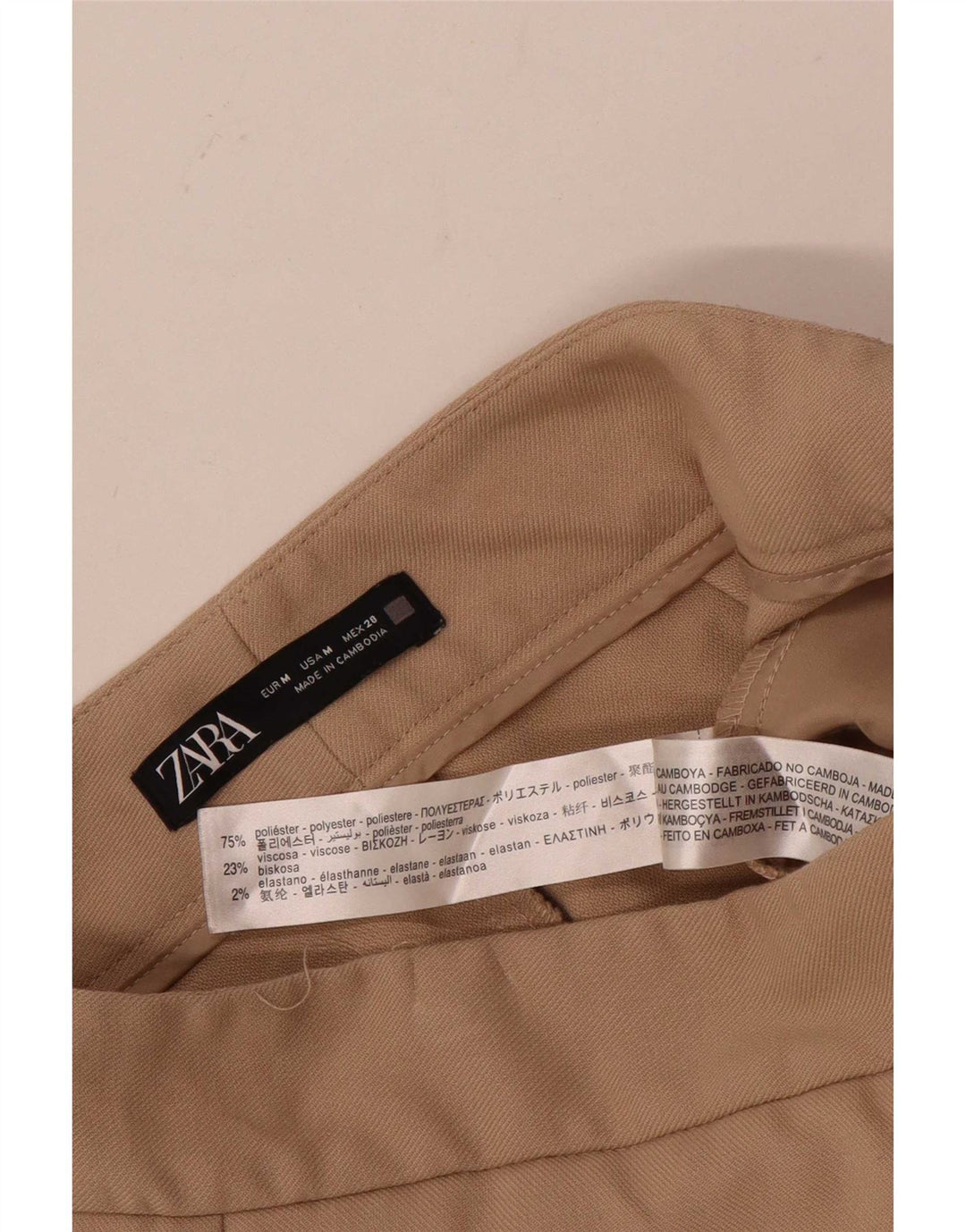 ZARA Mujer Pantalón Cropped Pierna Ancha Mediano W28 L24 Poliéster Beige