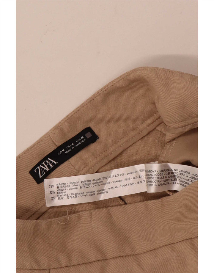 ZARA Mujer Pantalón Cropped Pierna Ancha Mediano W28 L24 Poliéster Beige