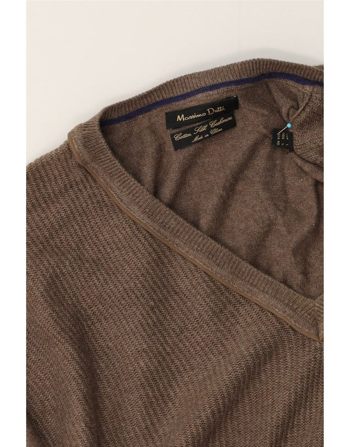 Massimo Dutti Jersey Con Cuello En V Hombre Large Marrón Algodón