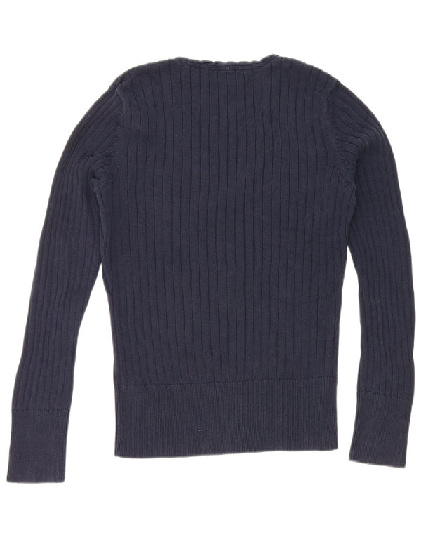 Tommy Hilfiger Suéter con cuello en V para mujer UK 12 Algodón azul marino mediano