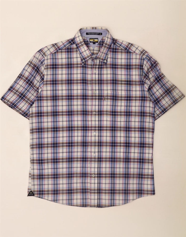 Navigare Camisa de manga corta para hombre de algodón a cuadros azules grandes
