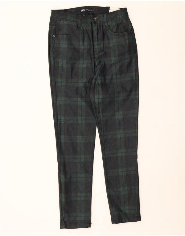 Zara Pantalones casuales ajustados para hombre EU 38 Small W30 L26 Algodón a cuadros verde