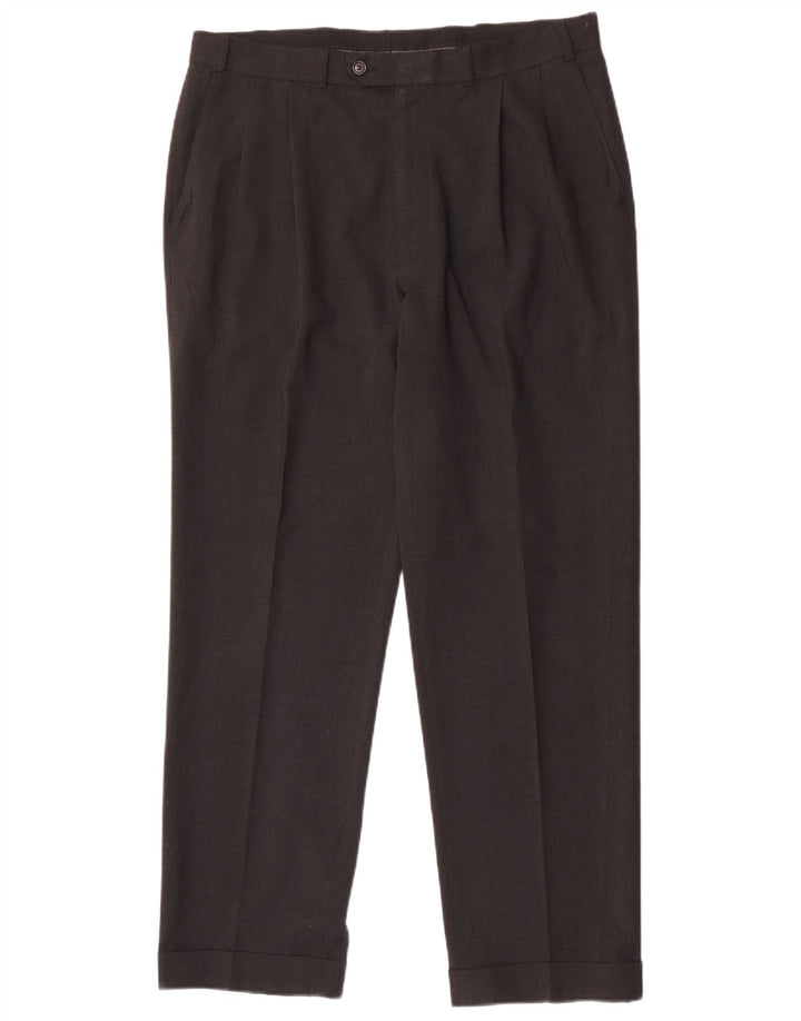 Marks & Spencer Pantalón de traje con pinzas para hombre W36 L31 Poliéster gris