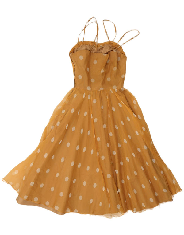 Vintage mujer A-Line vestido Reino Unido 8 pequeño lunar amarillo