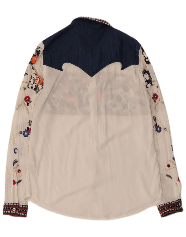 Camisa Desigual para mujer UK 12 Medium White Floral Viscosa