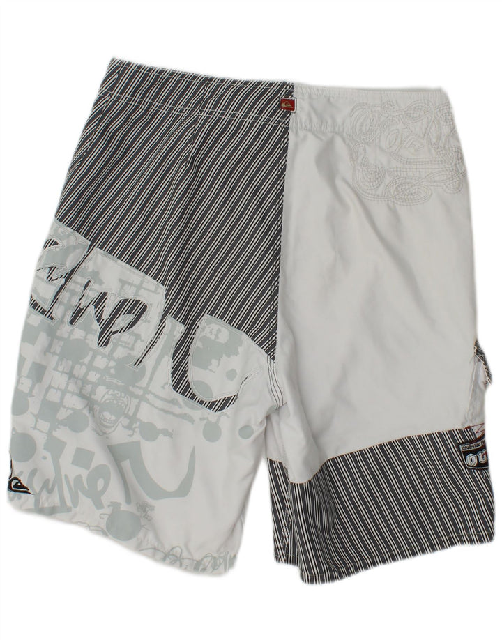 Quiksilver Mens Graphic Bañador Shorts Mediano Poliéster A Rayas Blancas