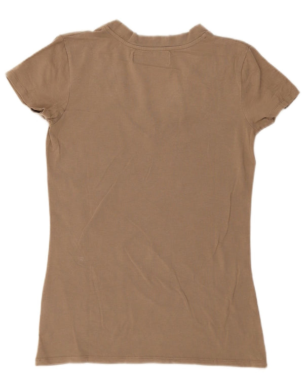 Zara Mujer Camiseta Top UK 44 Grande Algodón Beige