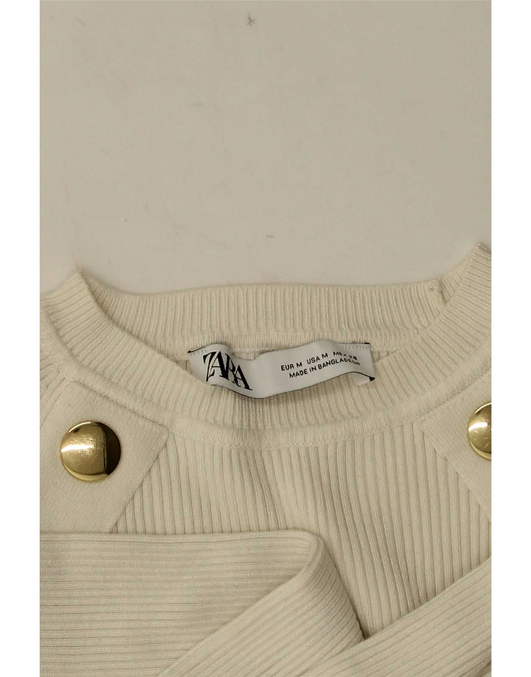 Zara Mujer Crop Top Manga Larga UK 42 Medium Blanco