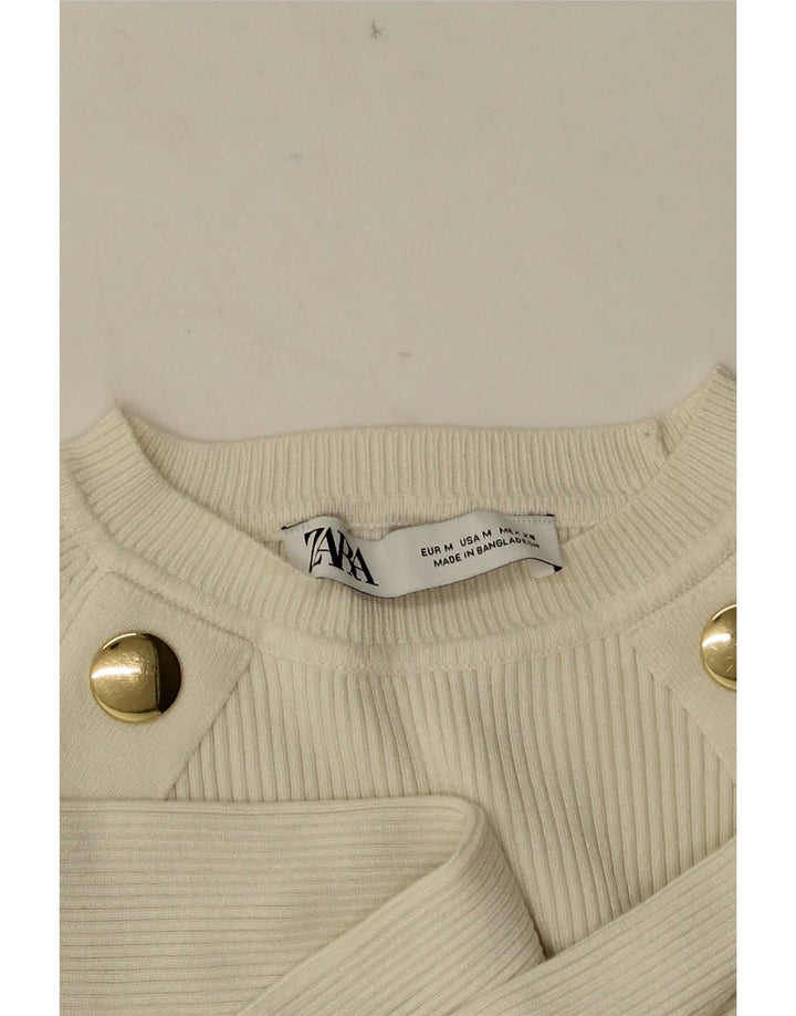 Zara Mujer Crop Top Manga Larga UK 42 Medium Blanco