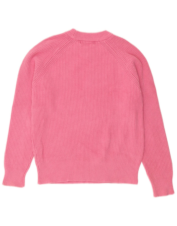 Marks & Spencer Suéter de cuello redondo para mujer UK 10 Small Pink Cotton