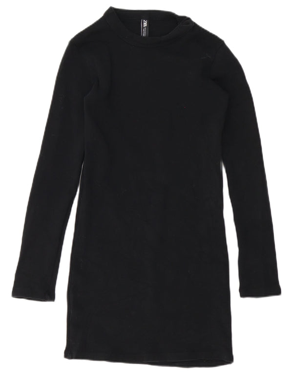 Zara Vestido Camiseta Manga Larga Mujer UK 10 Small Algodón Negro