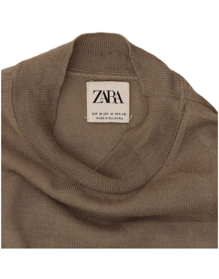 Zara Jersey con cuello redondo para mujer, talla 44, color marrón medio