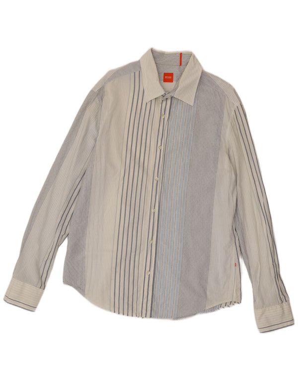 Camisa Hugo Boss Hombre XL Algodón Rayas Azul