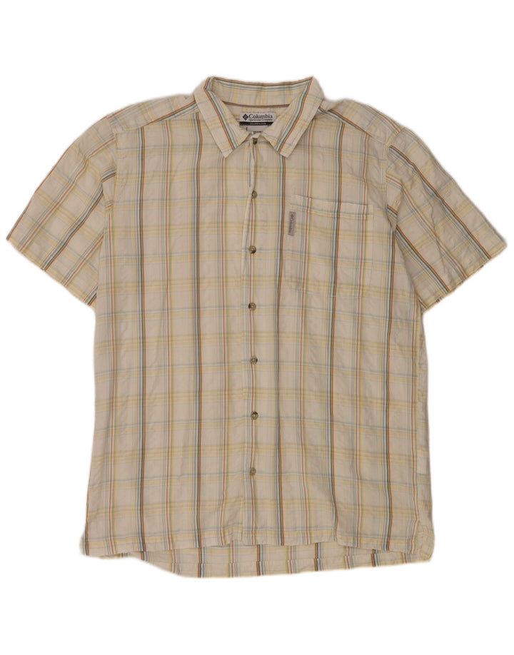 Columbia Camisa de manga corta para hombre de algodón a cuadros blancos grandes