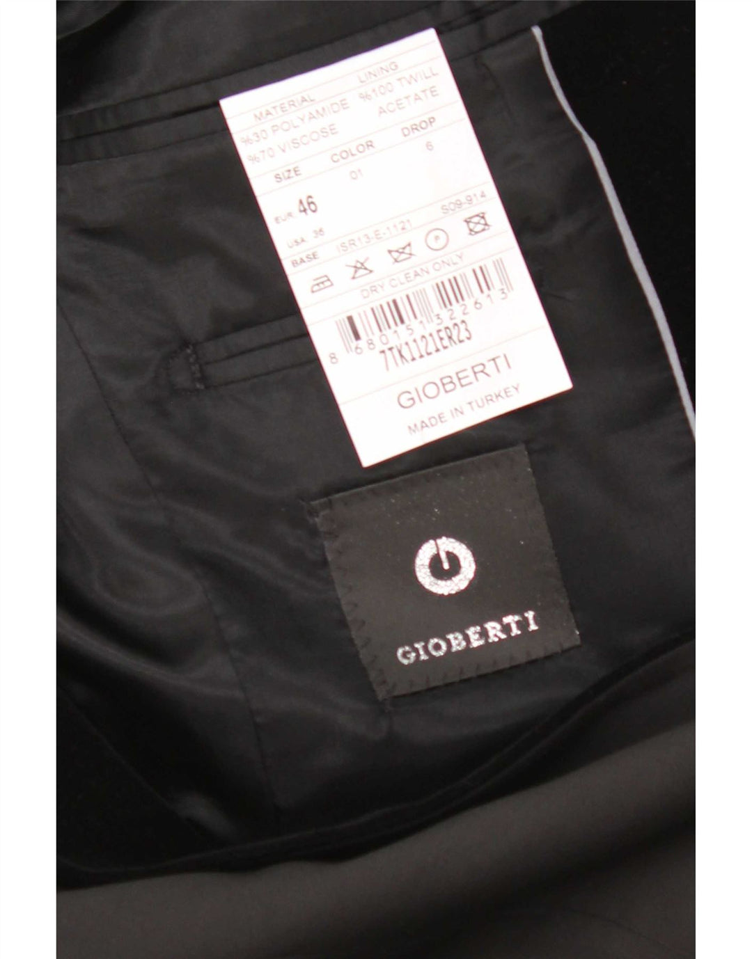 Gioberti Chaqueta tipo blazer con 1 botón para hombre EU 46 Small Viscosa negra