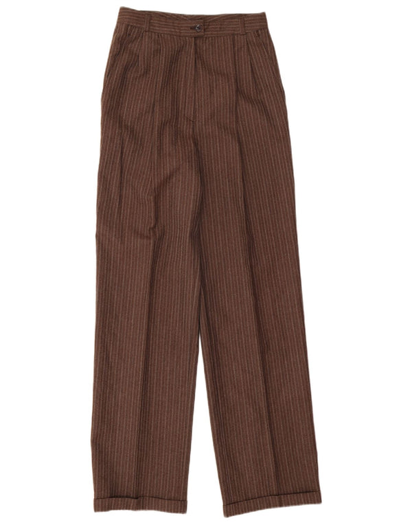 Vintage mujer cintura alta pegged traje pantalones W26 L31 marrón Pinstripe