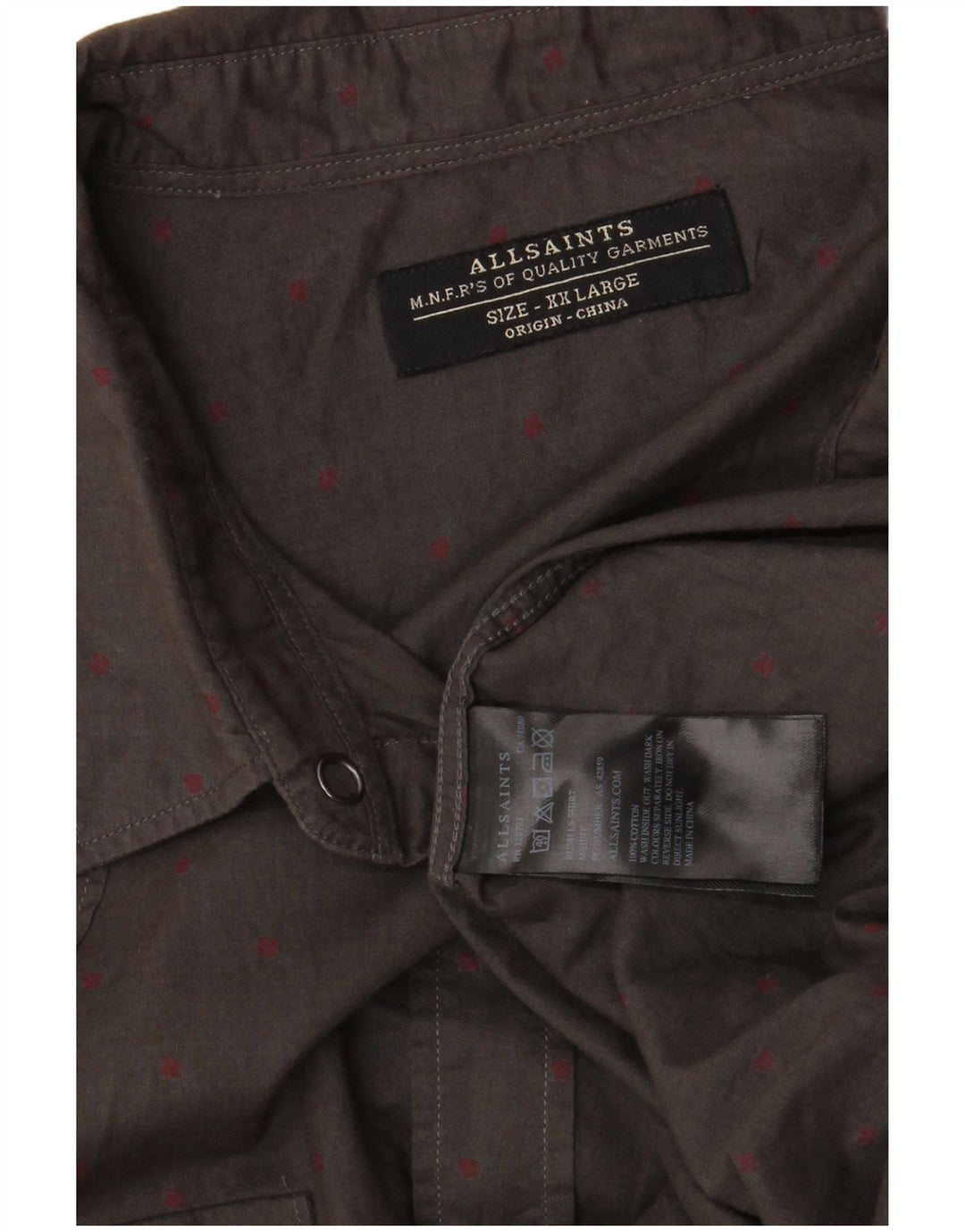 Camisa All Saints Hombre 2XL Algodón Manchado Gris