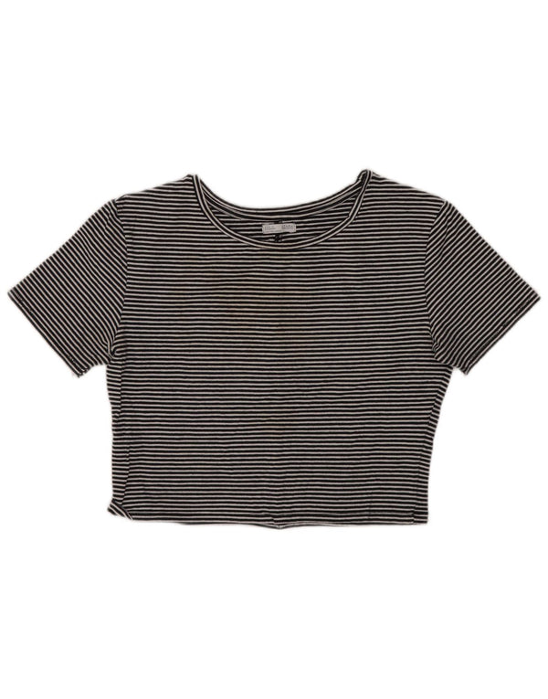 Zara Mujer Crop Camiseta Top UK 44 Grande Algodón A Rayas Negro