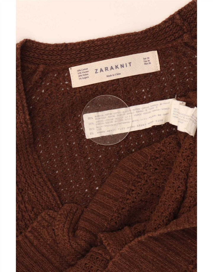 Zara Mujer Cárdigan Suéter UK 12 Algodón Marrón Medio