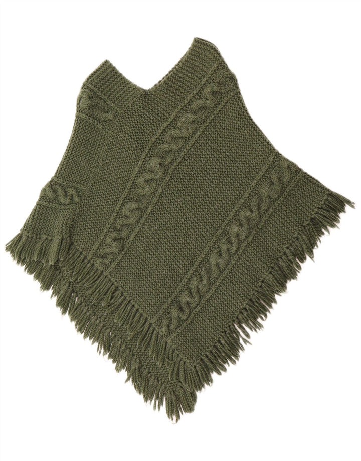Vintage mujer Poncho Jumper Reino Unido 12 Verde Medio