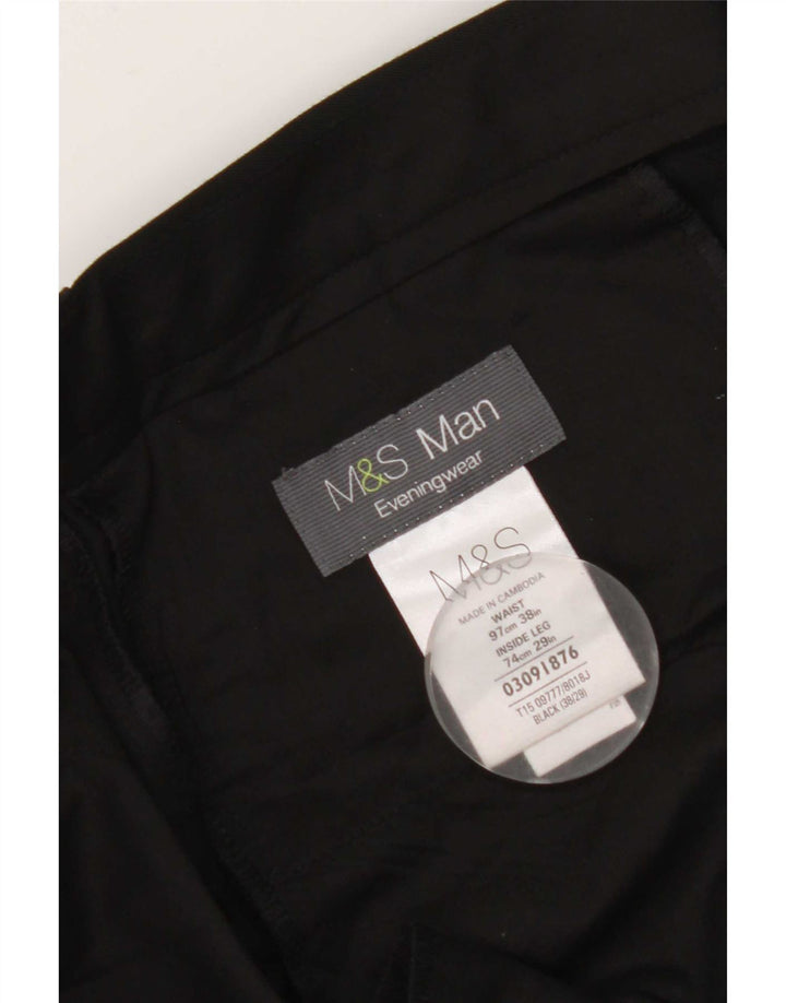 Marks & Spencer Pantalón de traje recto para hombre W38 L29 Poliéster negro