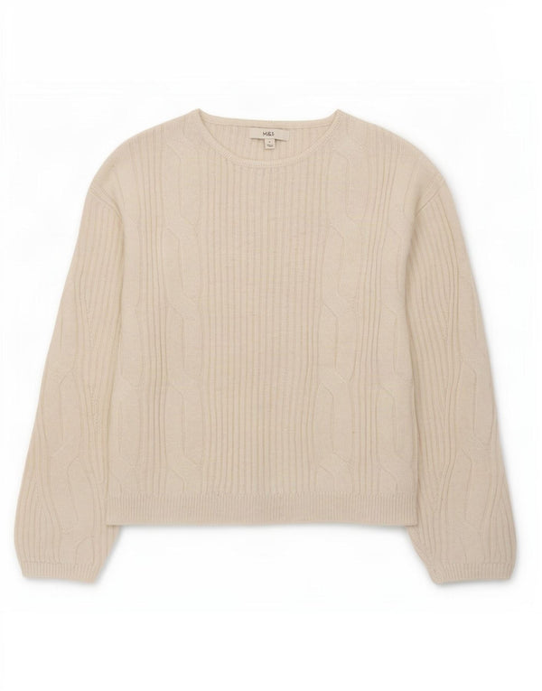 Marks & Spencer Suéter tipo jersey con cuello barco para mujer UK 10 Small Off White