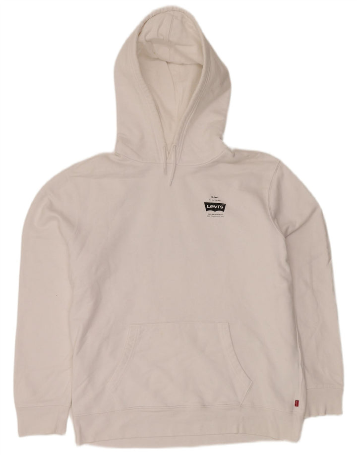LEVI'S Jersey con capucha gráfica para hombre, tamaño grande, algodón blanco