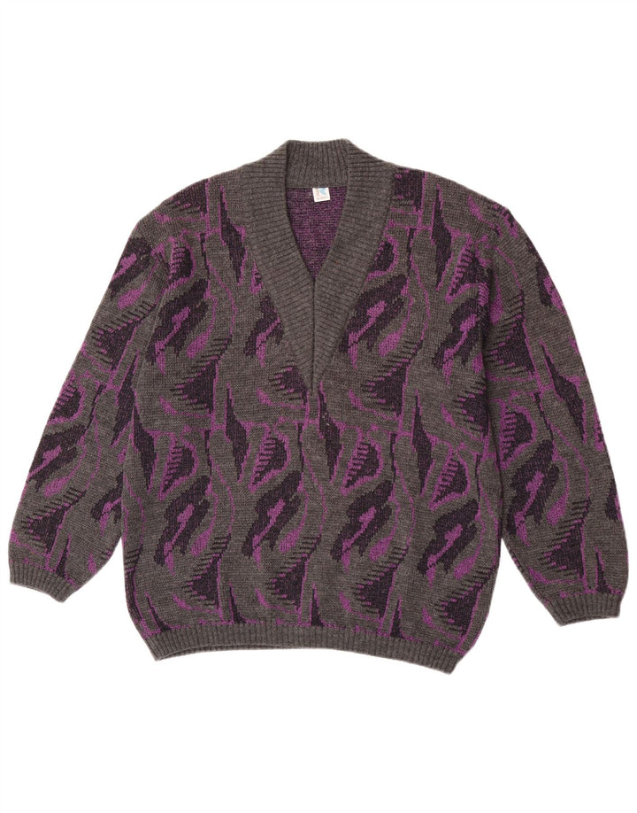 Rasica - Jersey con cuello en V para mujer, diseño abstracto, talla 40, color gris